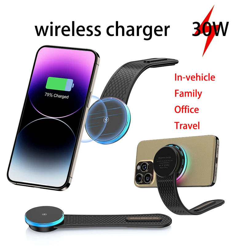 Strong Magnetic Car Phone Holder 30W Wireless Charger for iPhone 16 15 14 13 12 Pro Plus Max Xiaomi Samsung Car Fast Charging