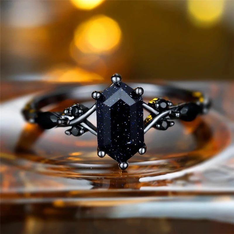 Luxury Female Zircon Stone Black Gold Color Wedding Jewelry Promise Love Engagement Rings for Women
