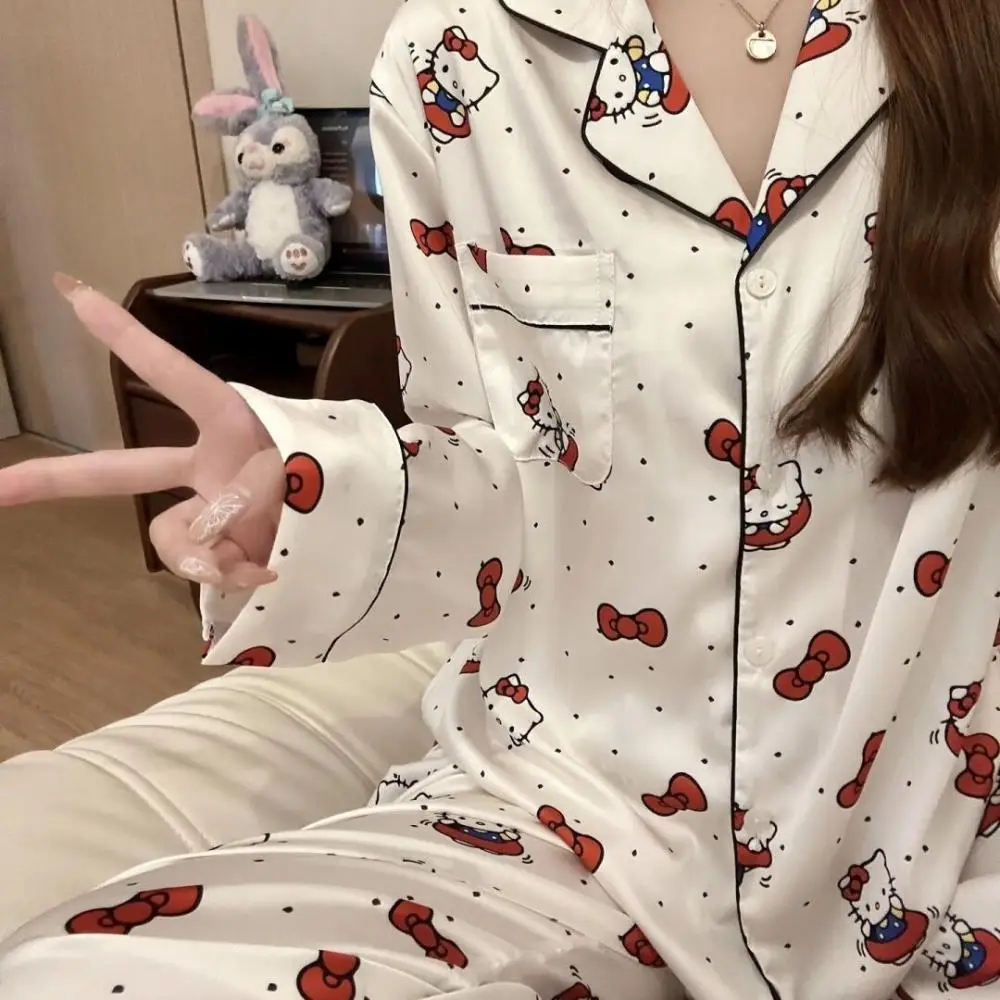 

Pajamas Suits Sanrios Hello Kitty Y2K Women's Cartoon Short and Long Sleeve Outerwear Home Wear Suit Cute Girls Gift Homewear