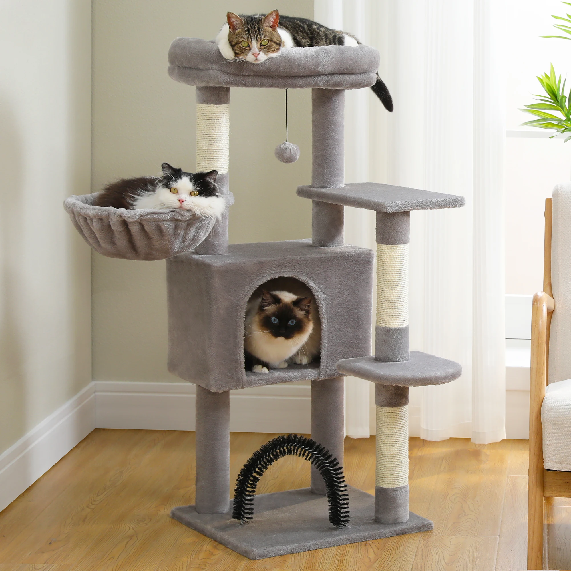 Imagem -02 - Indoor Multi-layer Cat Tree Cat Tower Self Groomer Sisal Coçar Posts Casa Grande Hummock Poleiro Altura 120cm