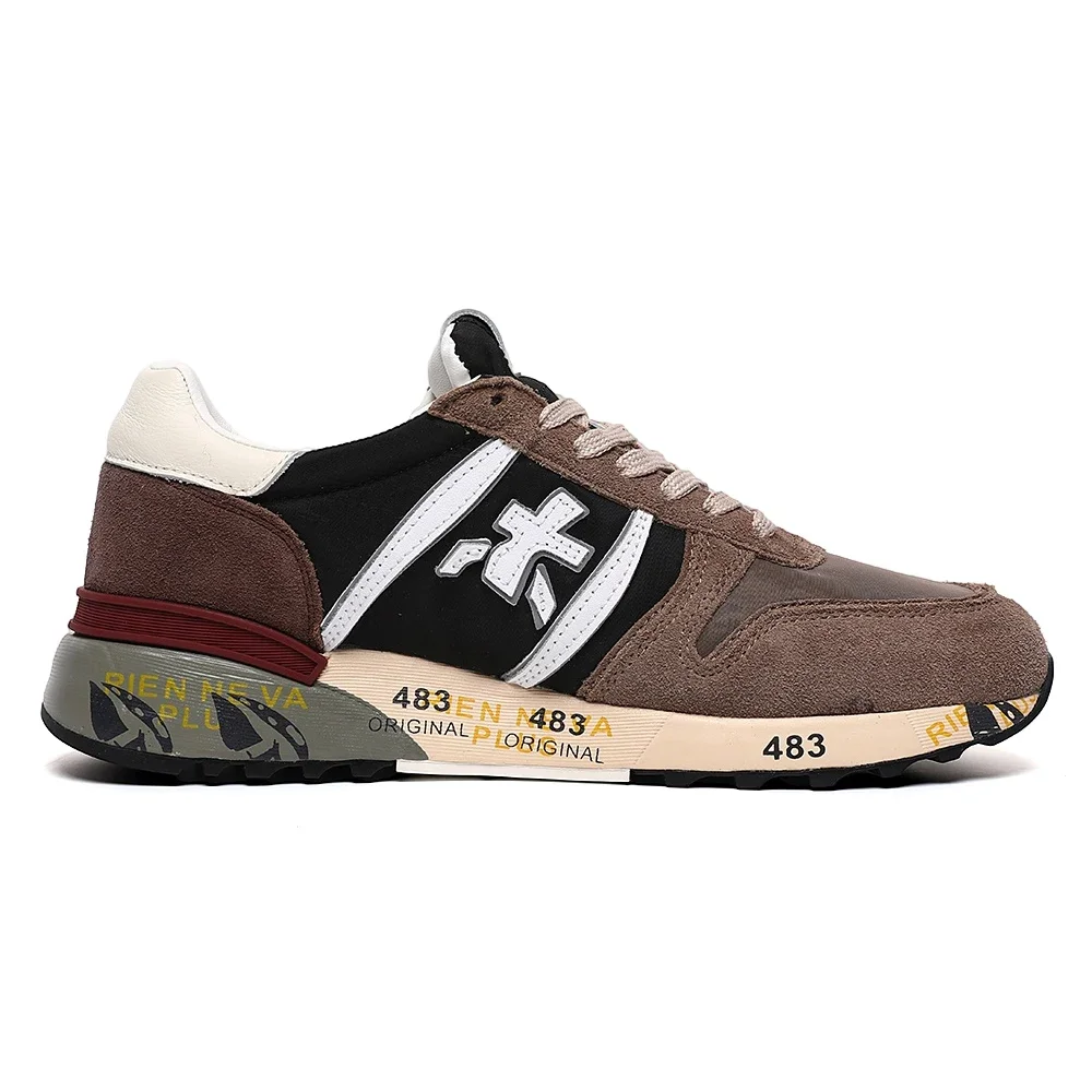 PREMIATA Luz masculina de luxo camurça malha respirável leve sapatos de corrida tendência de rua retro moda nicho sapatos esportivos casuais