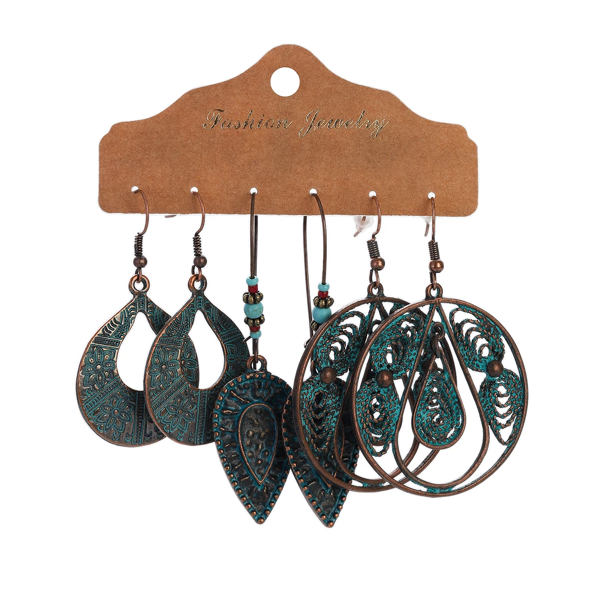 Bronze Geometric Earrings Pendientes Vintage Ethnic Turquoises Round Triangle Leaf Pendant Earrings Set Pack brincos feminino