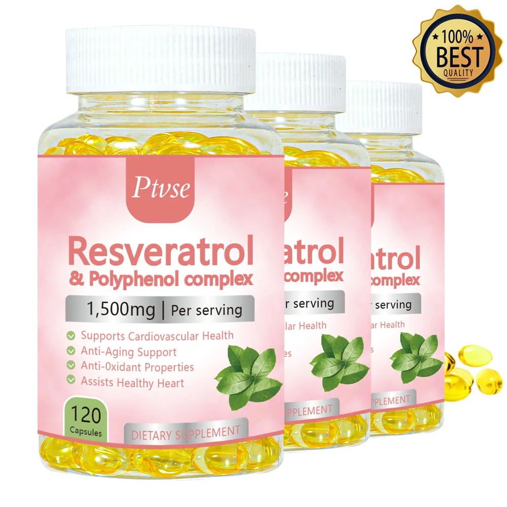 

Ptvse Resveratrol Capsules - Antioxidant Supplement to Support Circulatory Health and Overall Wellness - Non-GMO