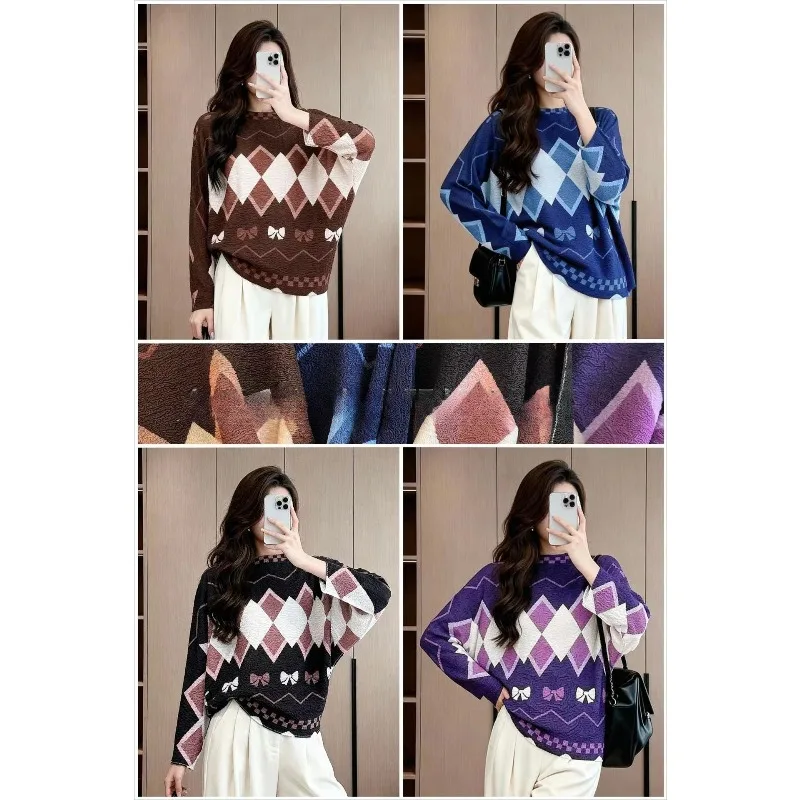 

Miyake Pleated 2025 Autumn and Winter New Geometric Irregular Top Pleated Bat Sleeve Designer Commuter Bottom Shirt Pleated