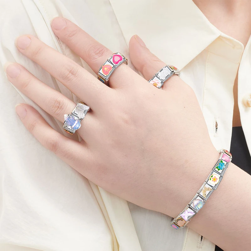 Fashion Love Butterfly Italian Chain Bracelet Colorful Heart Stainless Steel Bead Bangle 9mm Beads Charms Making DIY Jewelry image 3