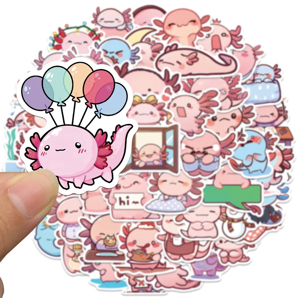 50pcs Pink Axolotl Animals Cute Cartoon Scrapbook Stickers DIY Diary Laptop Luggage Skateboard Graffiti Decal Classic Toys