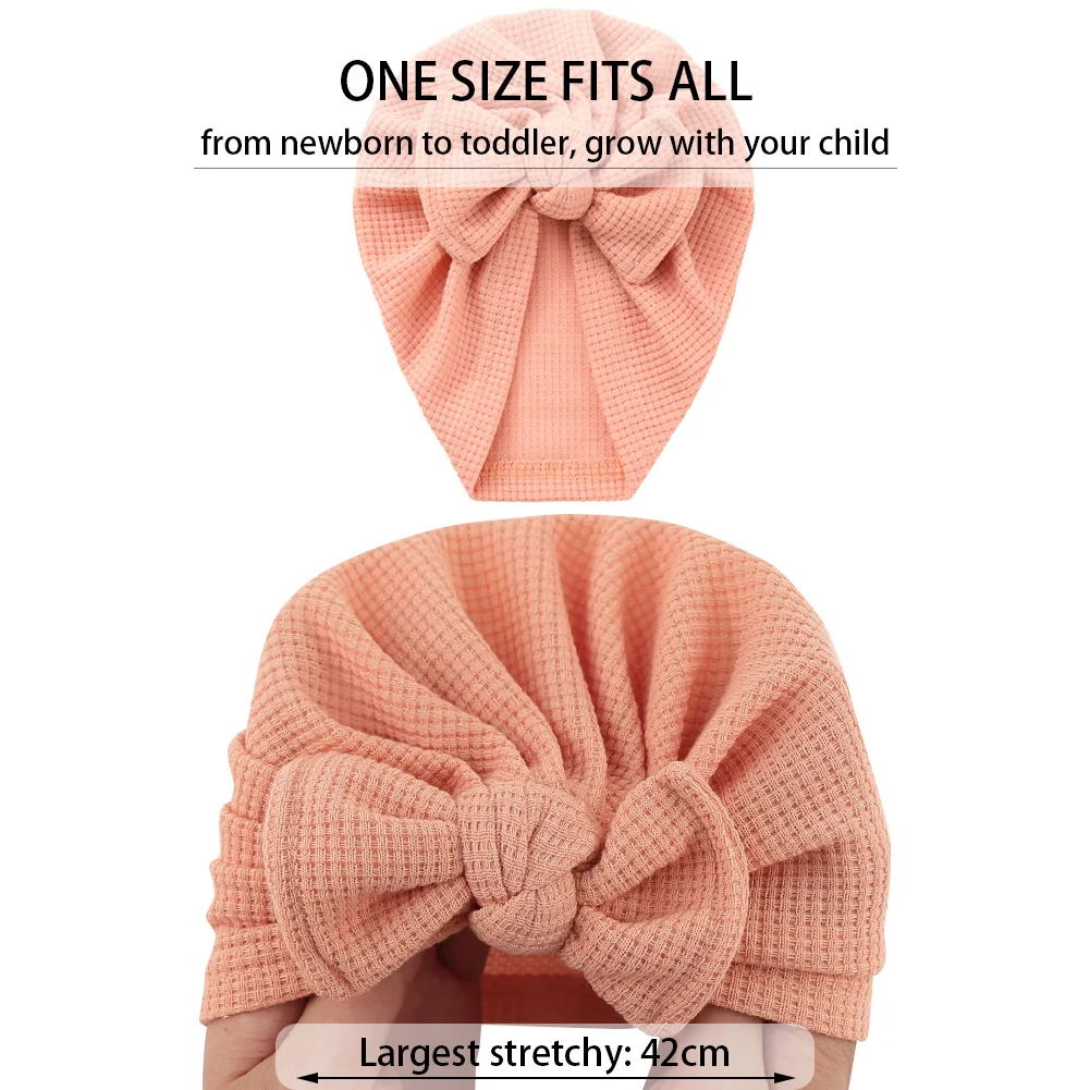 Solid Bow Turban Baby Hat Crochet Newborn Beanies Hospital Bonnet Waffle Knitted Cap Headwear Kids Hair Infant Headwraps