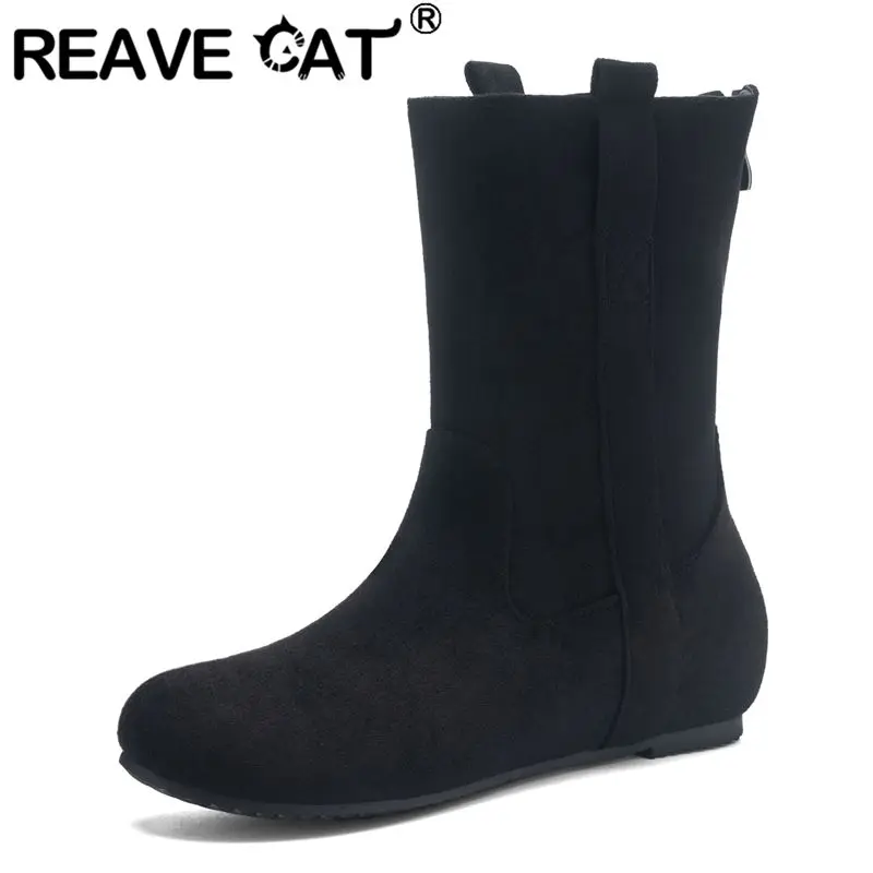 

ORCHA LISA Fashion Casual Female Brand Leisure Women's Ankle Boots Round Toe 4cm Increased Heel Flock Suede Size 41-43 Daily