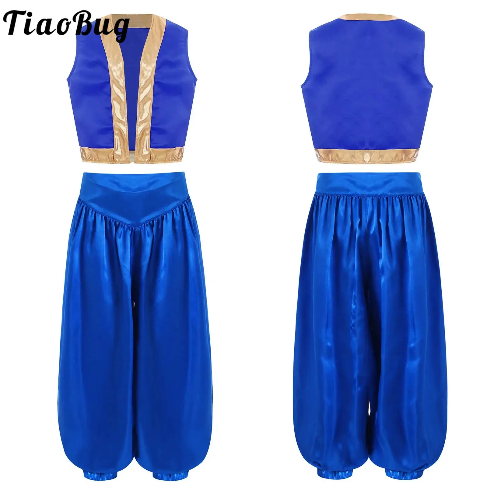 

Arab Prince Costume Suits for Kids Boy Mythical Arabian Prince Cosplay Outfits Halloween Belly Dance Vest+Bloomers Pants Set