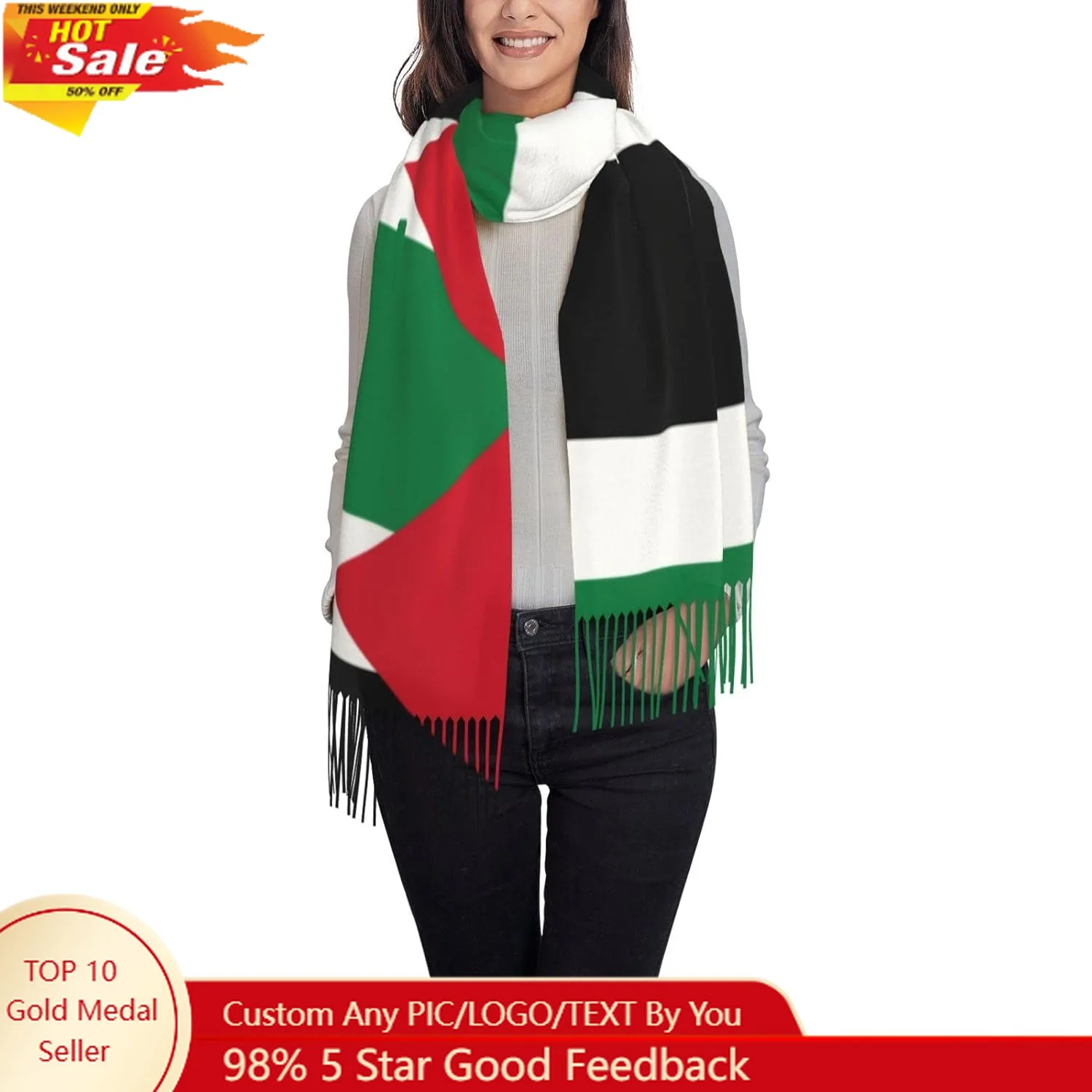

Women'S Flag Of Palestine Oversize Tassel Shawl Scarf Wraps For Women