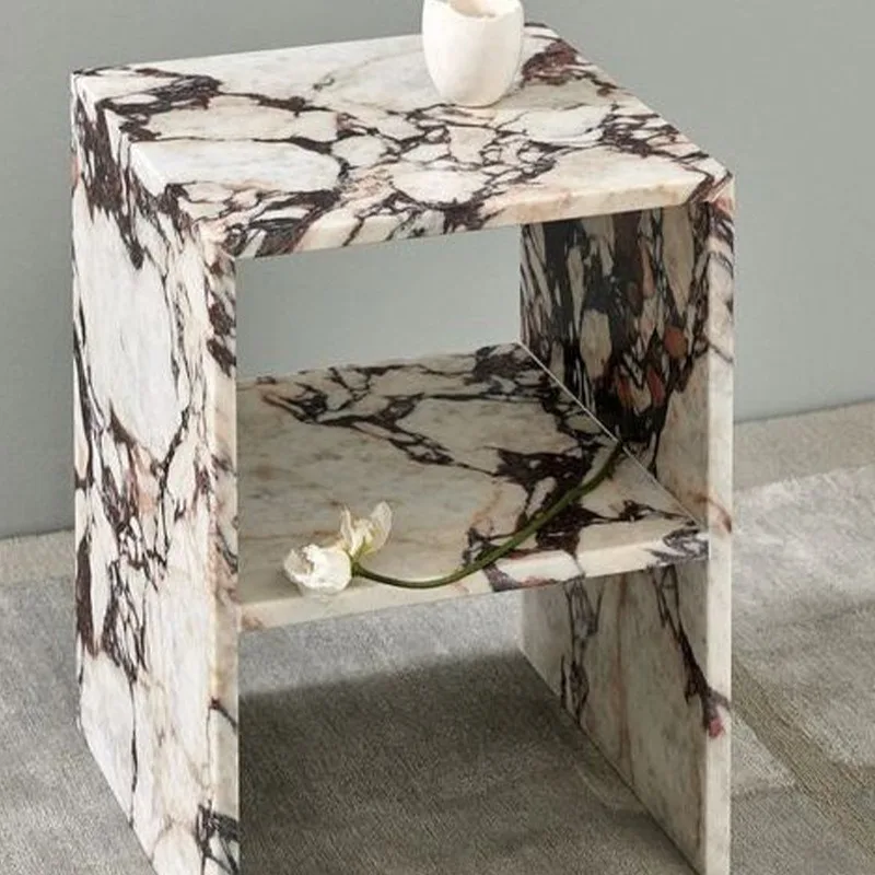 

Living room bedroom luxury stone corner few high-end storage minimalist light luxury bedside table natural marble edge few