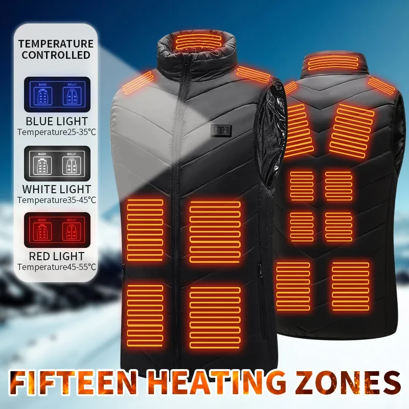 USB Electric Heated Jacket Parkas 15 Places Heated Vest for Men Women Heating Vest Thermal Clothing Vest Winter Heated Jacket