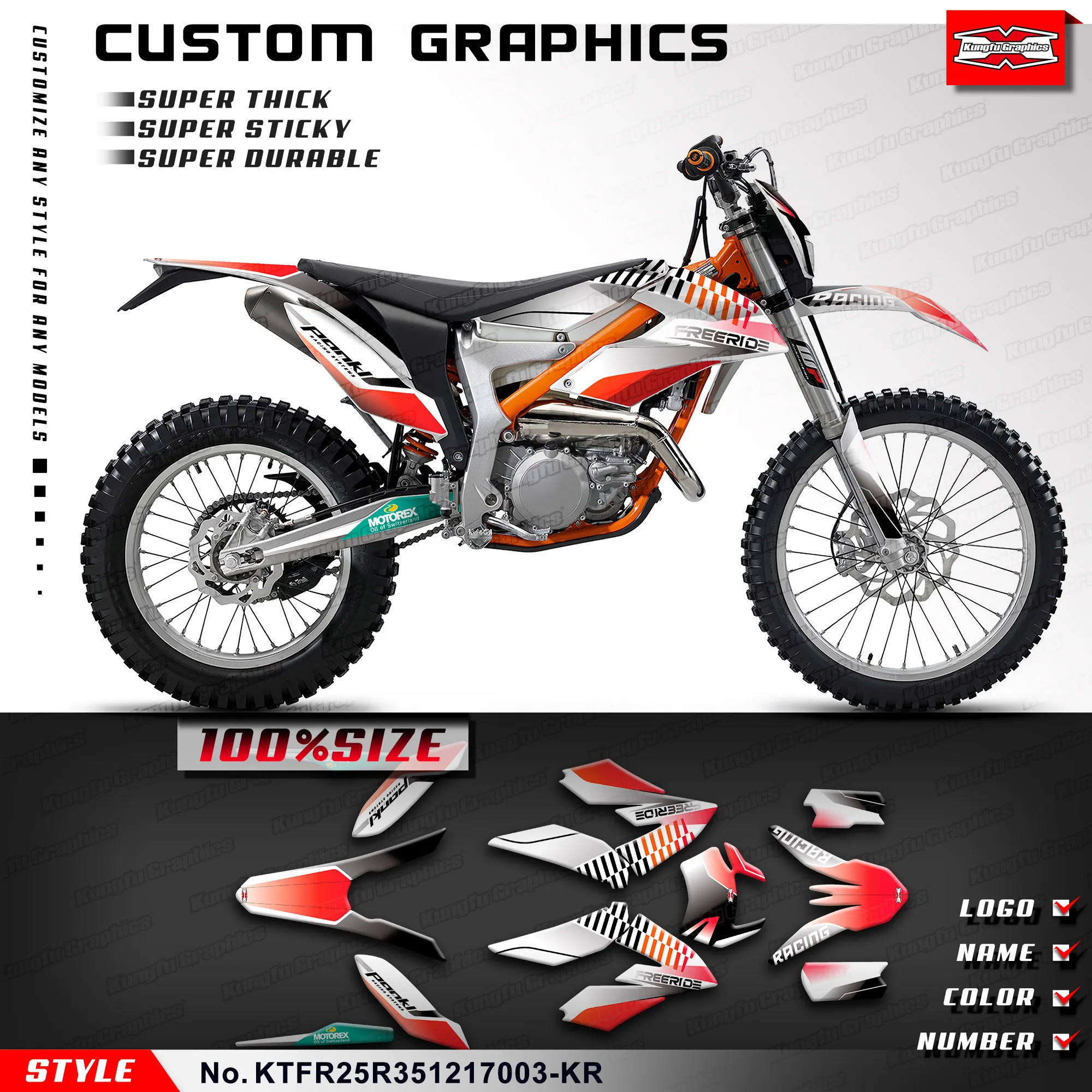 

KUNGFU GRAPHICS Waterproof Stickers Vinyl Wraps for KTM Freeride 250 350 2012 2013 2014 2015 2016 2017, KTFR25R351217003-KR