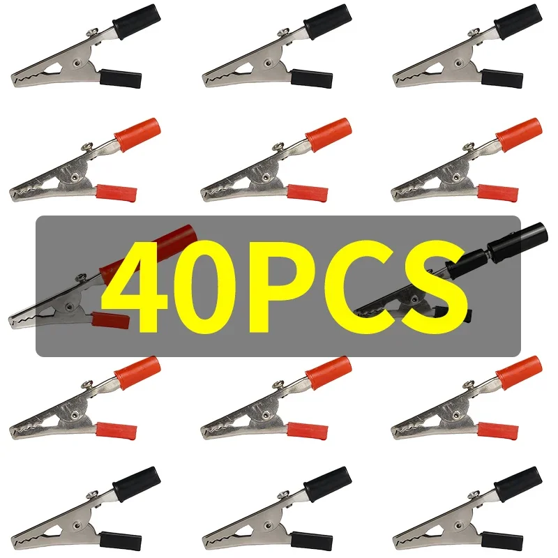 

40pcs Large Solderless Alligator Clips (L=55mm) with Screw Terminal & Binding Post - Red and Black for Test Power Electronics