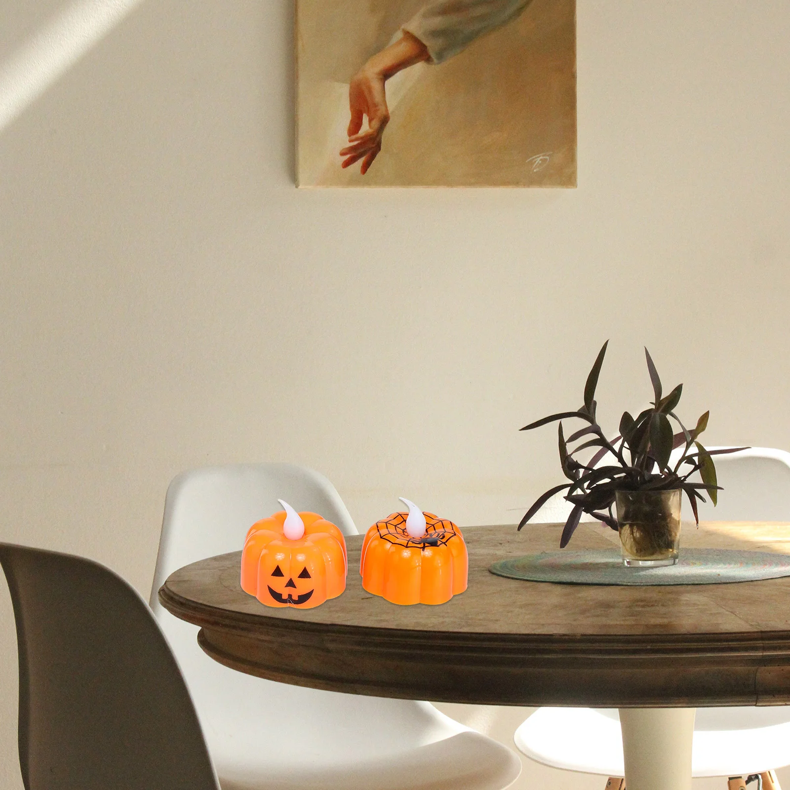 8 pçs abóbora lanterna lâmpada mini luz noturna led halloween teia de aranha luzes brilhantes desktop