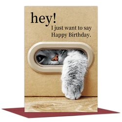 1pc Cute Cat Birthday Card, Playful Kitty Paw Design,Happy Birthday Card with Envelope, Best Gift for Cat Lover, Family, Friends