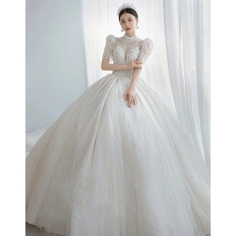 

Wedding Dresses 2022 New Classic High Neck Ball Gown Sweet Puff Sleeve Wedding Gown High-end Vestido De Noiva