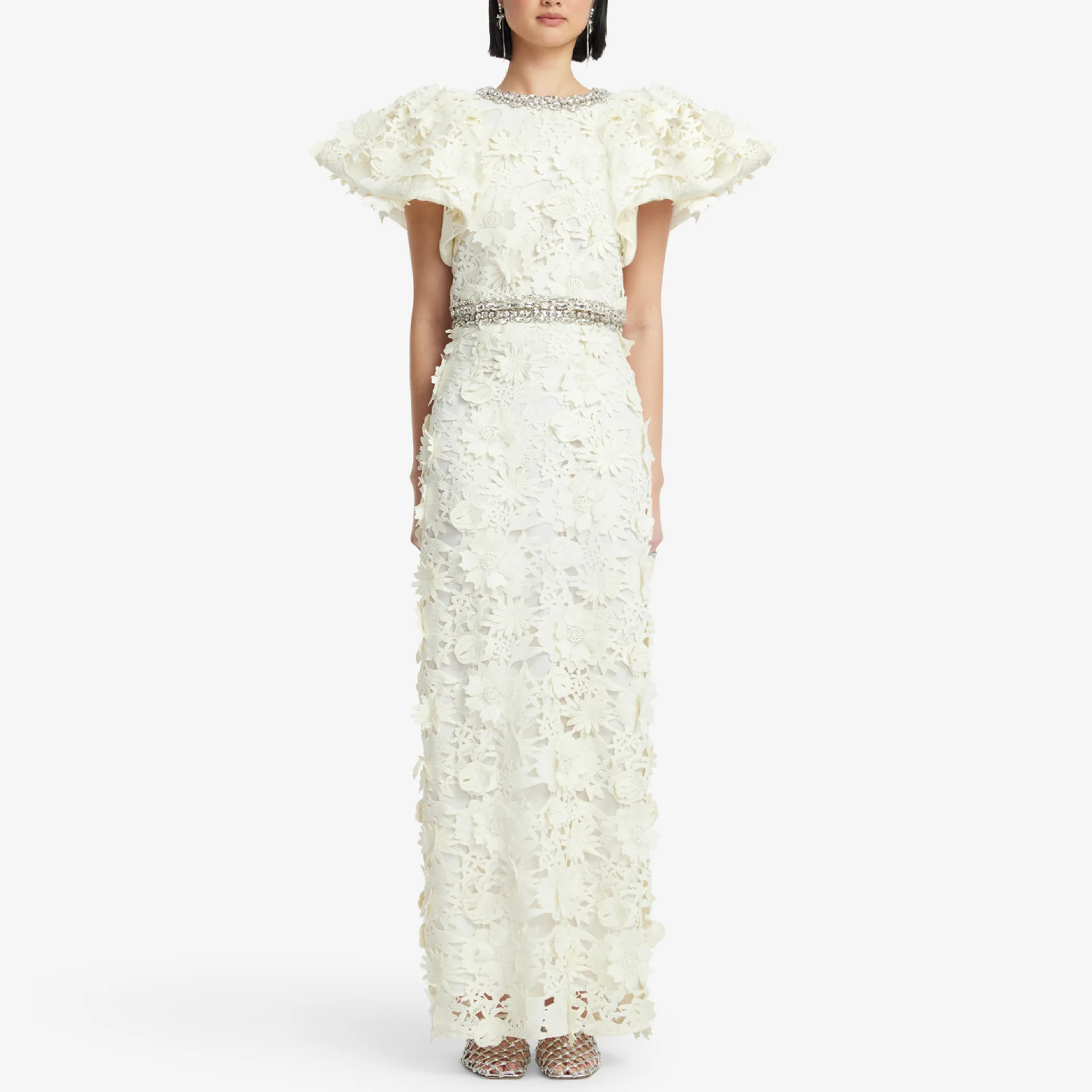 

HIGH STREET Newest 2026 Designer Runway Suit Women Luxury Flowers Guipure-Lace 2 Piece Beaded Crop Top Long Skirt Set