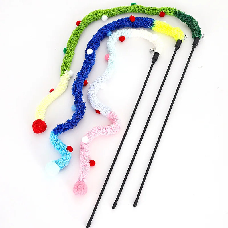 Cat Toys Rainbow Stripes Funny Cat Stick with Bell Interactive Play Pet Supplies Cat Toys Interactive Cat Toy Caterpillar String