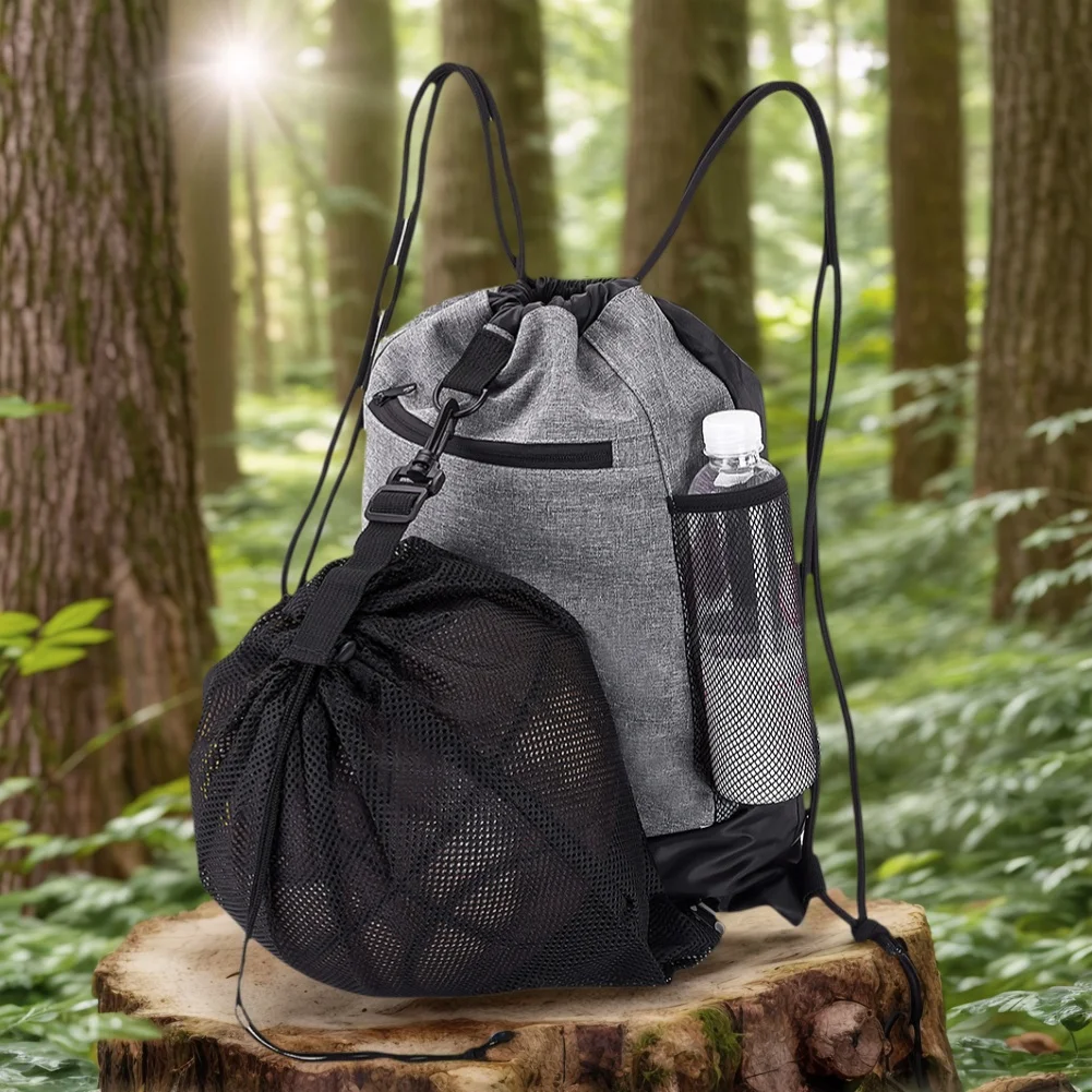 Drawstring Basketball Backpack with Detachable Mesh Bag Foldable Soccer Backpack Large Capacity Sports Sack Bag Travel Trip Bag view 3