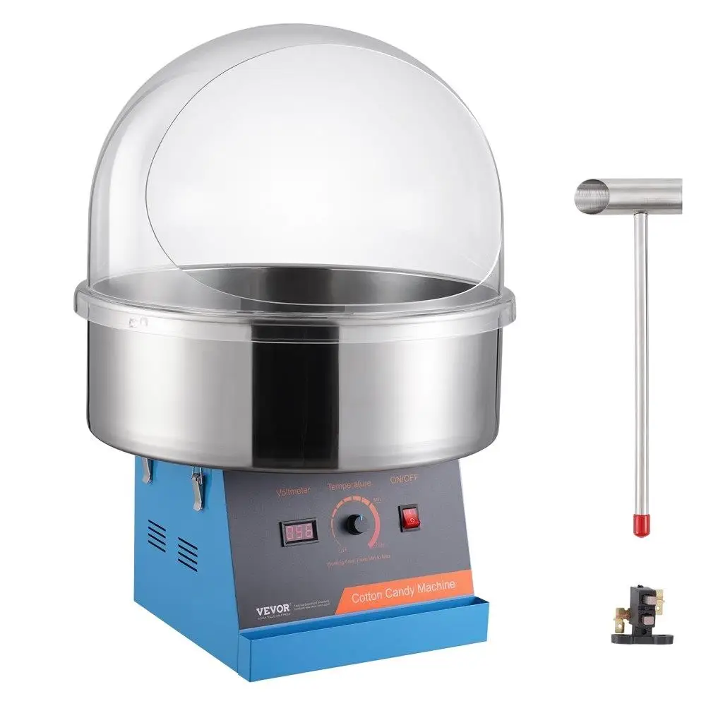 

Electric Cotton Candy Machine 1000W Candy Floss Maker Commercial Grade with Cover Stainless Steel Bowl Sugar Scoop Blue Perfect