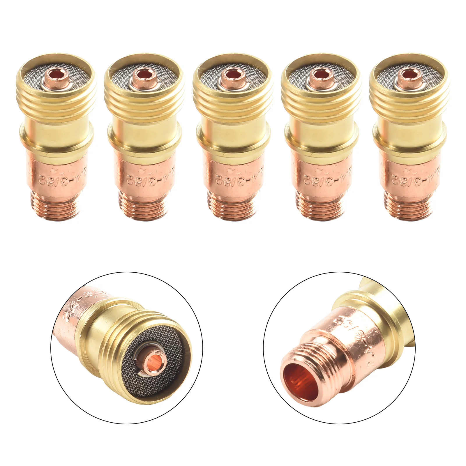 5PCS Brass Collets Body For For Stubby Gas Lens Connector With Mesh For TIG WP-17 18 26 Torch Welding Accessories Gold 14x28.1mm