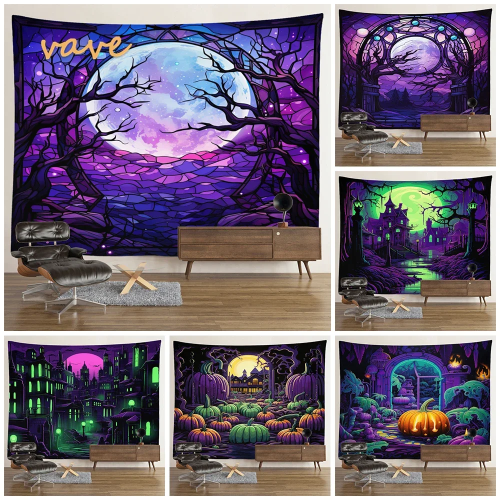 Halloween Photography Backdrop Scary Castle Graveyard Pumpkin Lantern for Tapestry Wall Hanging Horror Halloween Party Decor