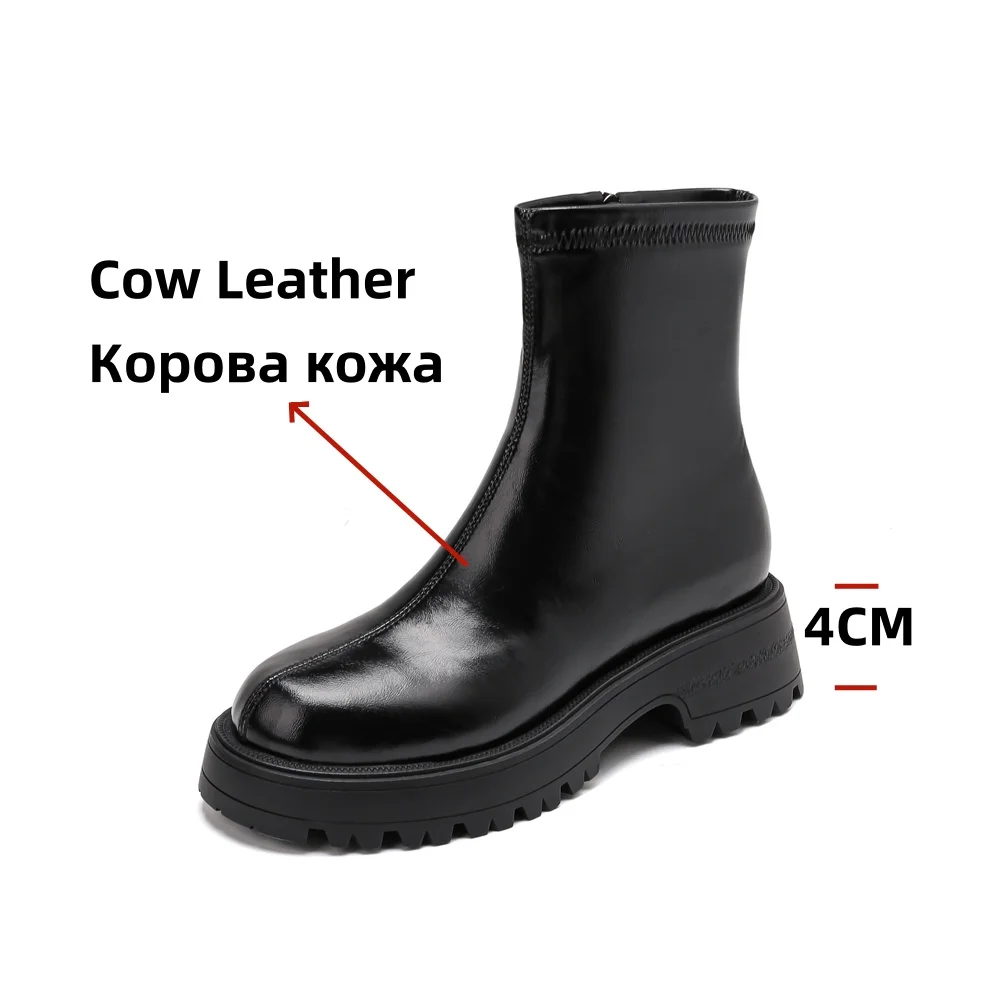 FEDONAS Punk Retro Women Ankle Boots Genuine Leather Thick High Heels Side Zipper Warm Short Shoes Woman Round Toe Boots