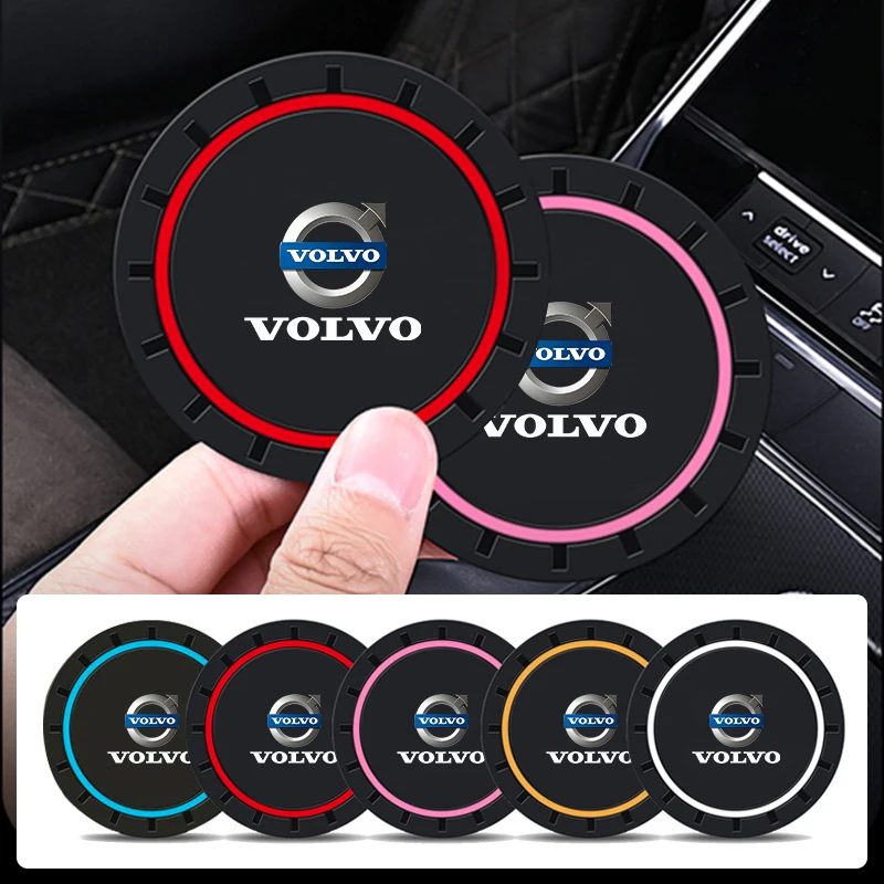 2Pcs Car Non-slip Coaster Water Cup Pad Cushion For Volvo XC90 XC60 C30 T6 S60 C70 XC40 V40 XC70 V70 V60 V50 S80 S40 AWD V90 S90