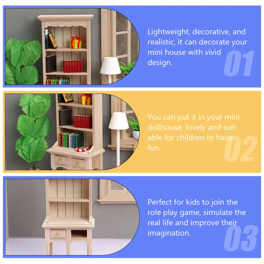 Armoire de maison de courses pour enfants, bibliothèque à livres l'inventaire, meubles d'étagère, mini modèle, 1:12, 1/12