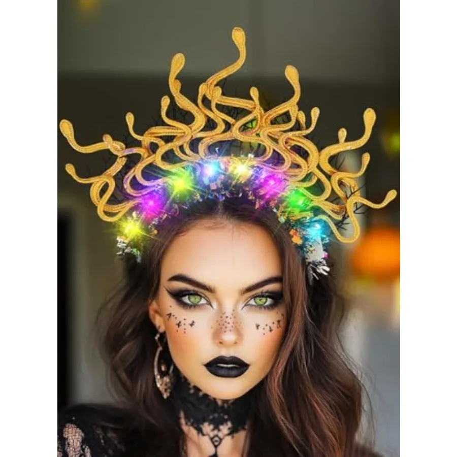 عصابة رأس GlowintheDark Medusa Snake لأزياء الهالوين، إكسسوار شعر خيالي مع مقاس قابل للتعديل مثالي للنساء