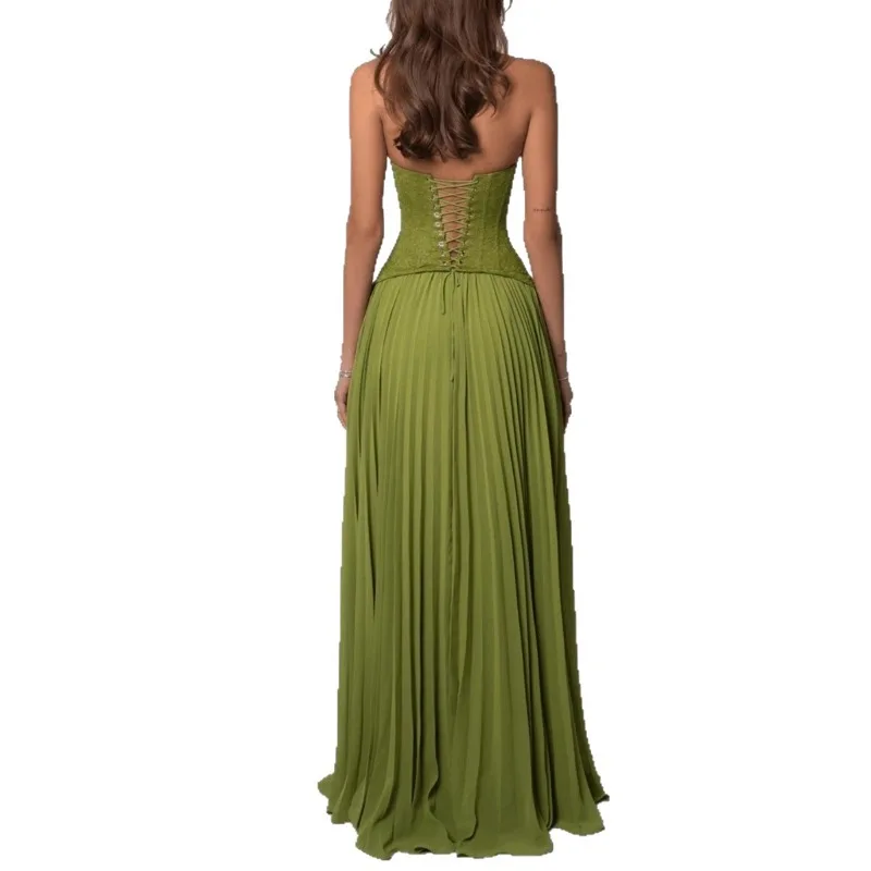 Sexy Low Cut Halter Maxi Dress Women Backless Pleated Patchwork Long Dresses 2026 Summer Lady Elegant Party A Line Vintage Dress - view 5