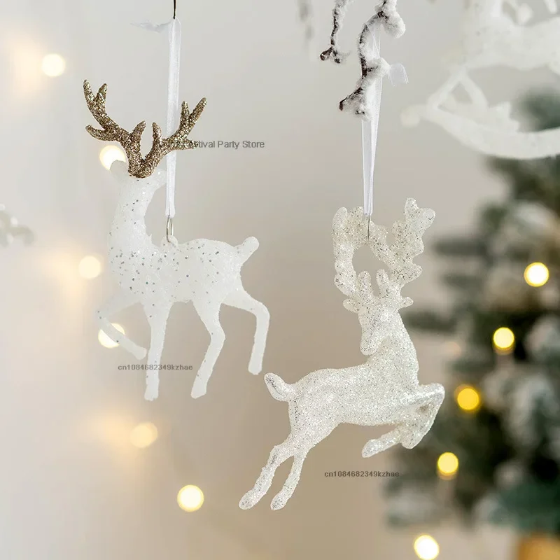 2025 Christmas Tree Hanging Pendants Glitter Small Xmas Deer Oranments Xmas Elk Merry Christmas Decor Happy New Year