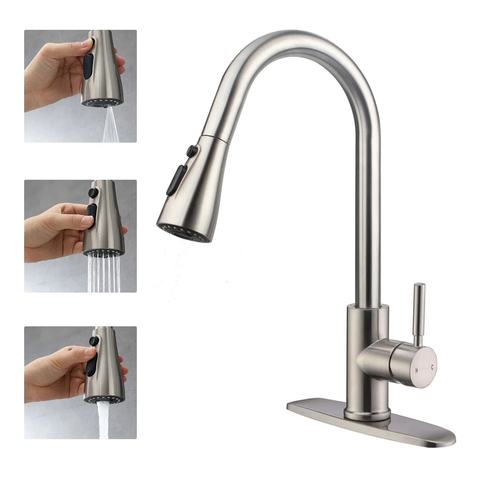 Aquacubic CUPC Certified Pull Down Magnetic Docking Sprayer SUS 304 Kitchen Faucet for sink