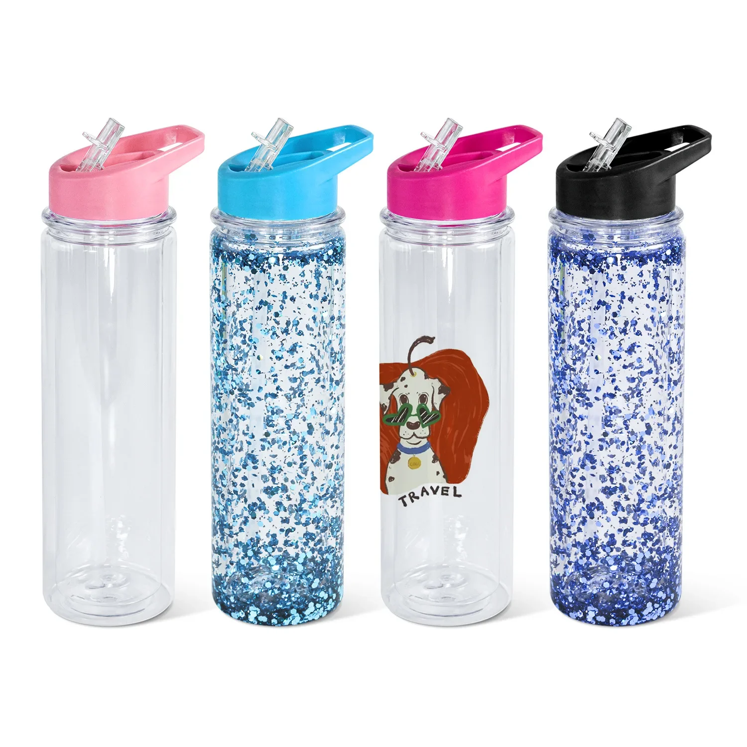 300/500ml Double-layer Children's Sports Plastic Water Bottle With A Straw and Handle, Bottom with A Hole, DIY Snowball Cup/MUG