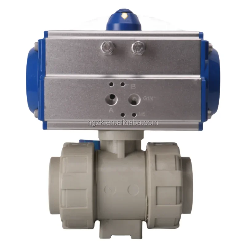 هوائي صمام كروي بلاستيكي هوائي PPH UPVC 3 طريقة شفة بلاستيكية الموضوع صمام كروي بلاستيكي DN100 صمام كروي هوائي للمياه #3