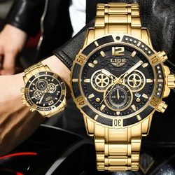 LIGE Fashion Men's Military Watch Casual Sports Watch Men Top Brand Luxury All Steel Waterproof Chronograph Quartz Wristwatches