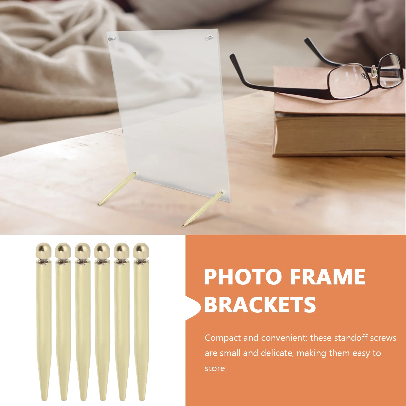 

6pcs Gold Acrylic Photo Frame Standoff Screws Clear Thread Design Desktop Frame Support Wedding Table Number Holders Strong