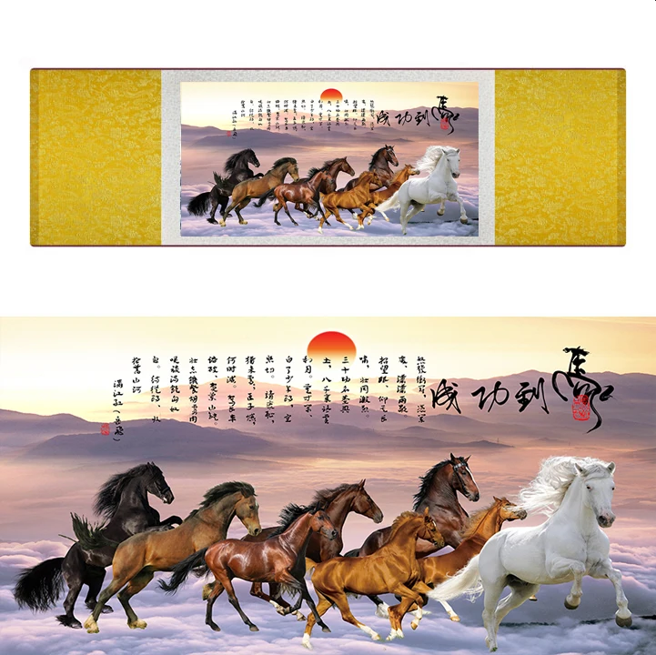 top quality Chinese Horse silk painting  Horse art painting Silk scroll art painting eight horse painting19062809