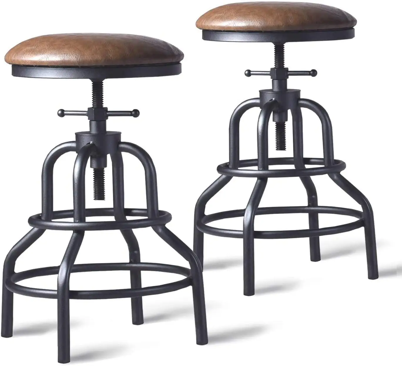 

Adjustable Swivel Counter Stool Set of 2, Industrial Vintage Design with Brown PU Seat, Height 20.47-26.77 Inch