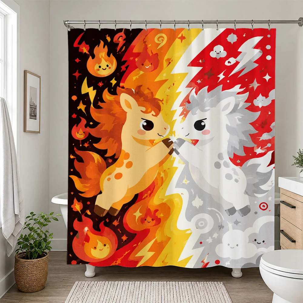 Rainbow Friendship Unicorn Horse Shower Curtain Cute Cartoon Bathroom Decor Kids Novelty Shower Curtain