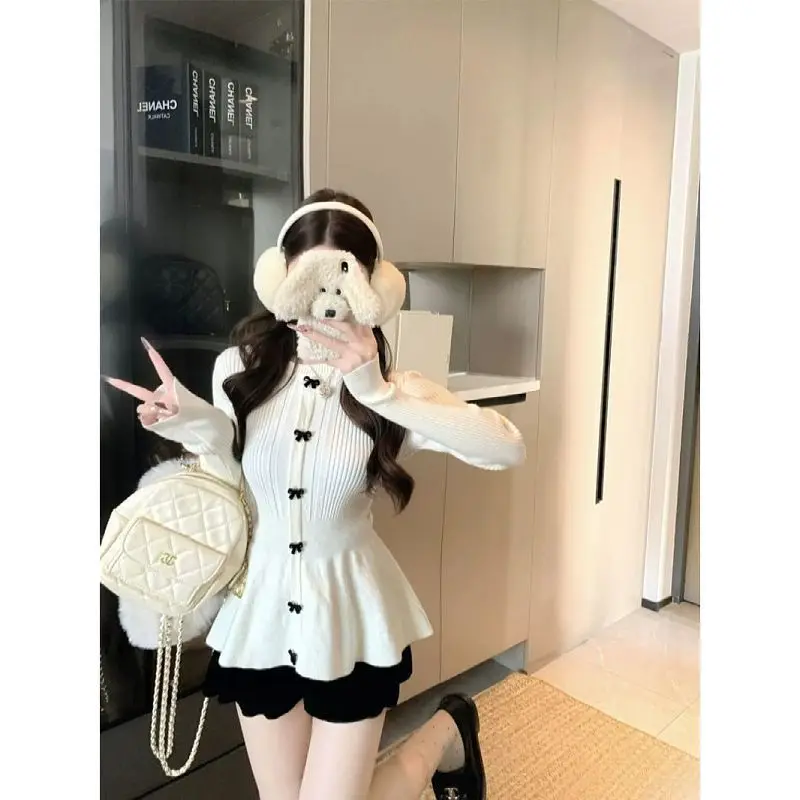 

Bow Knitted Shirts Solid Sweaters Long Sleeve Solid Jumpers Korean Sweet Style Autumn Winter Slim O Neck Pullovers Tops