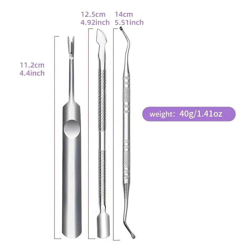 3pcs เจลเล็บชุดเครื่องมือกําจัด Cuticle Pusher,Dual-Ended Dead Light เล็บ Pusher, และเจล Polish Remover สําหรับเล็บ Art