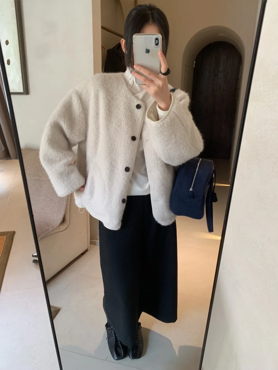 

Simple Design Double-Sided Wear ort Coat round Ne Circle Furry Outerwear for Women Sli Slimming Autumn Winter Jaet