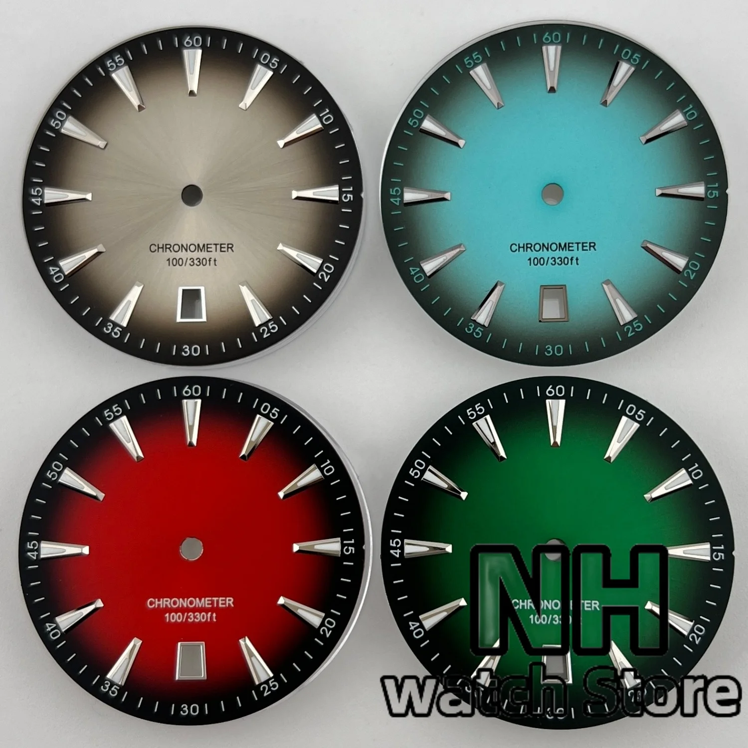 NH 33mm التدرج أشعة الشمس العقيمة ووتش الاتصال الهاتفي نافذة التاريخ مضيئة الأخضر عند الساعة 6 تناسب NH35 6 الساعة تاريخ الحركة