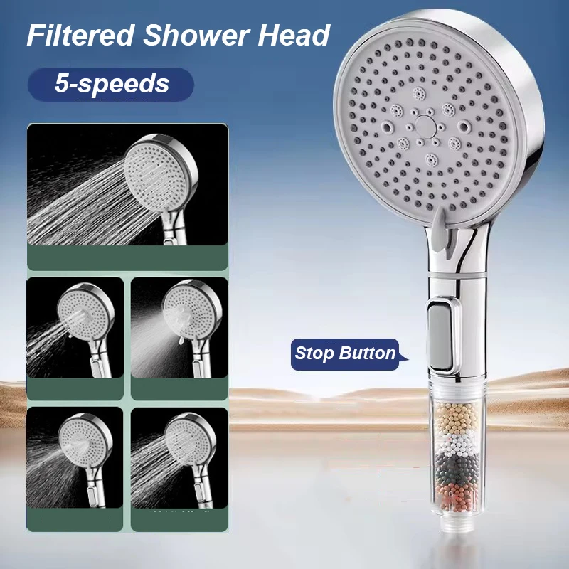 

5 Modes High Pressure Shower Head Anti Limestone Filter Hygienic Remove Calcario Shower with Holder and Hose Bath Accessories