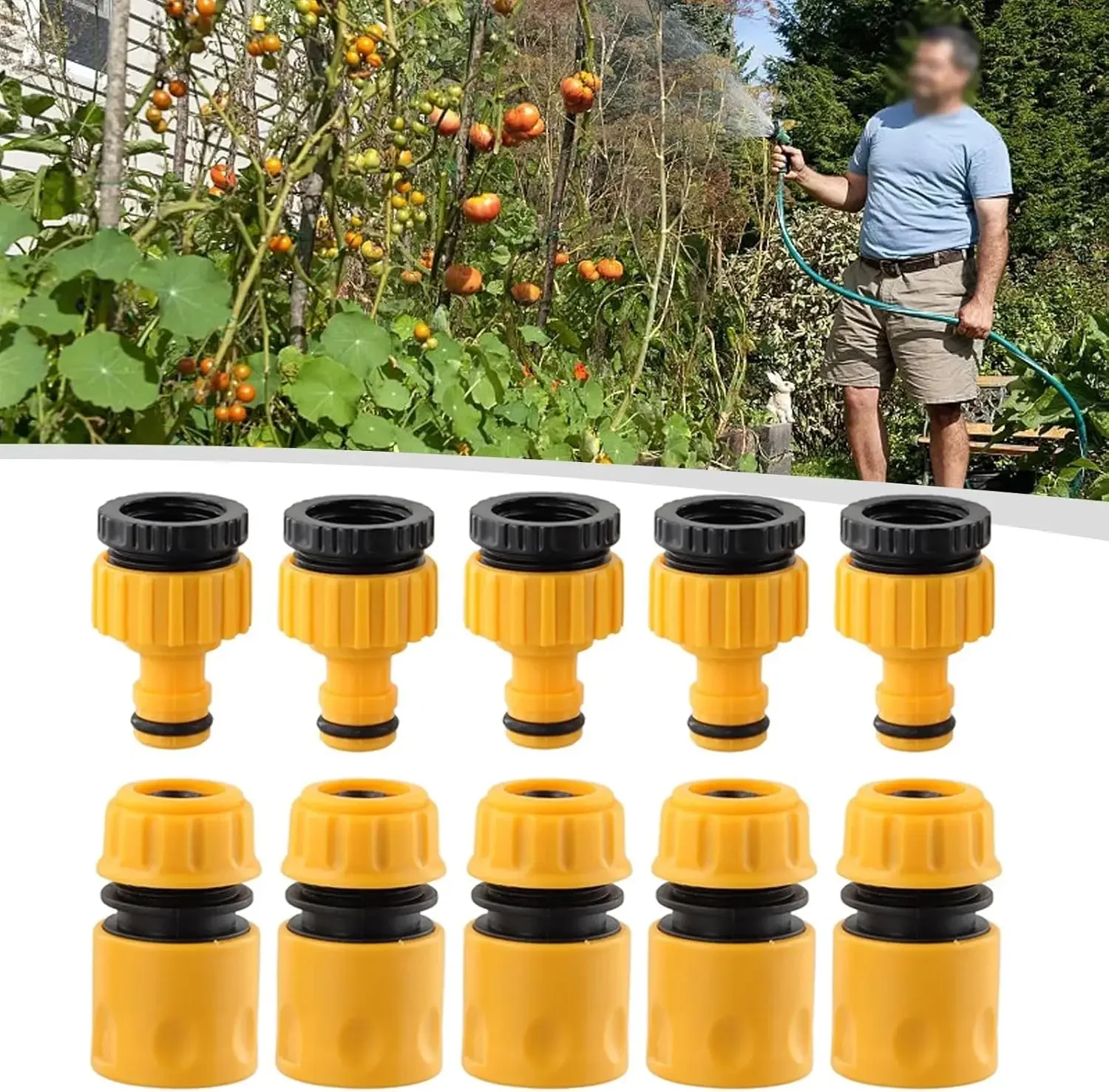10pcs Hose Quick Connector 3/4 & 1/2 Inch Water Tap Adapter Thread Connector Set for Garden Irrigation Outdoor Car Washing