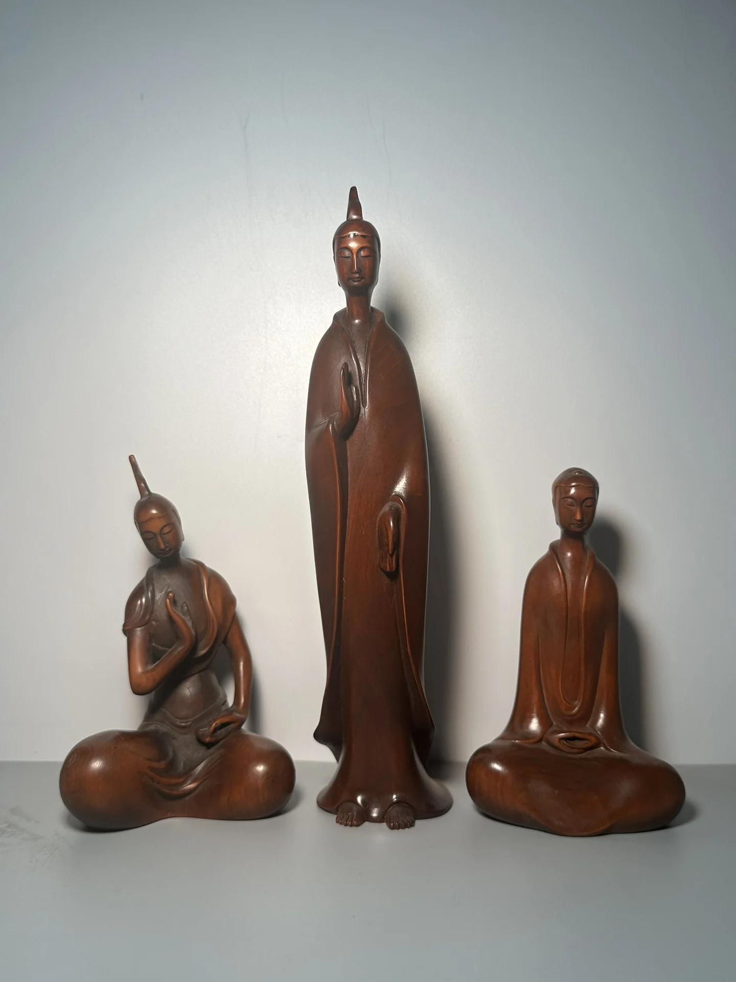 Folk Collection Old Boxwood Northern Wei Buddha Shakyamuni Left and right protectors Sitting Buddha Amitabha Buddha