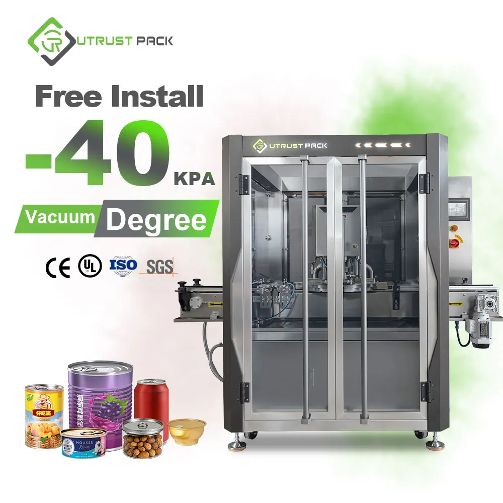 High Speed Automatic Vacuum Canned Vegetable Adn Fruit Tin Can Freshness Preserving Packaging Sealing Machine
