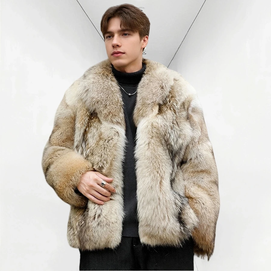 Natural Wolf Fur Coats Men's Real Fur Coat With Collar Coyote Fur Coat High Quality Fashion Clothes Leather Jackets